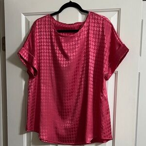 Jodifl Pink Metallic Hounds Tooth Short Sleeve Blouse Size Medium